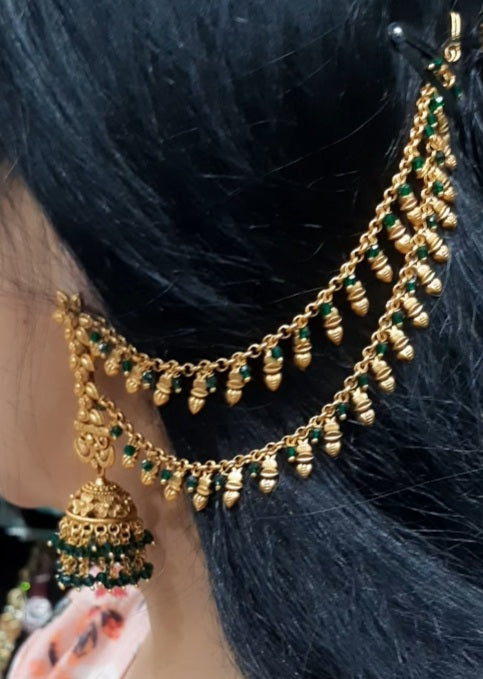 Jewelshingar Antique Jhumki with double chain (232630PEJ)