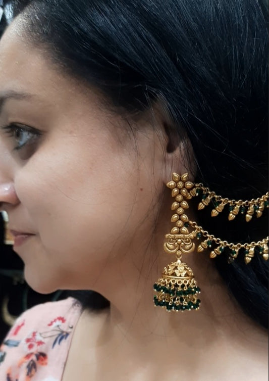 Jewelshingar Antique Jhumki with double chain (232630PEJ)