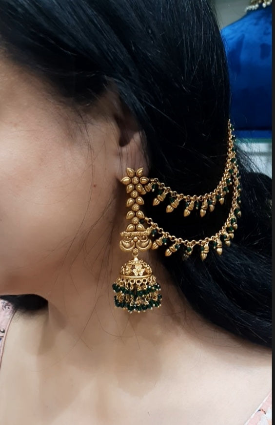 Jewelshingar Antique Jhumki with double chain (232630PEJ)